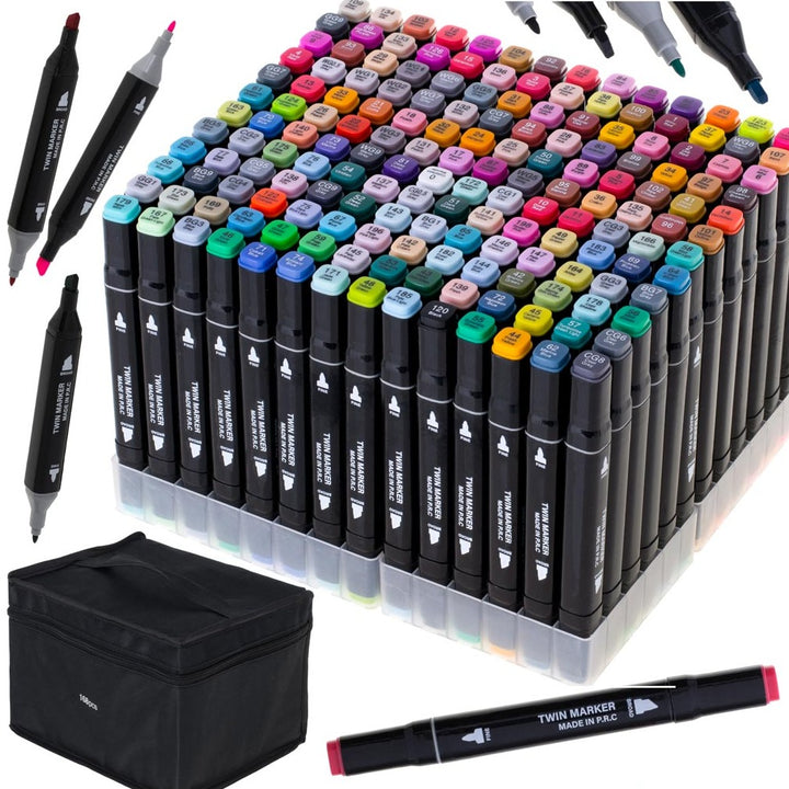 Set 168 markere, Zola, marker cu 2 capete subtire si gros, geanta de depozitare, multicolore