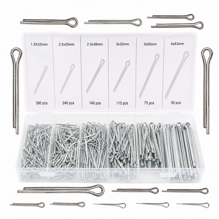 Set 1000 stifturi drepte din otel, Zola, pini siguranta diferite dimensiuni, organizator plastic, pentru mecanica si auto