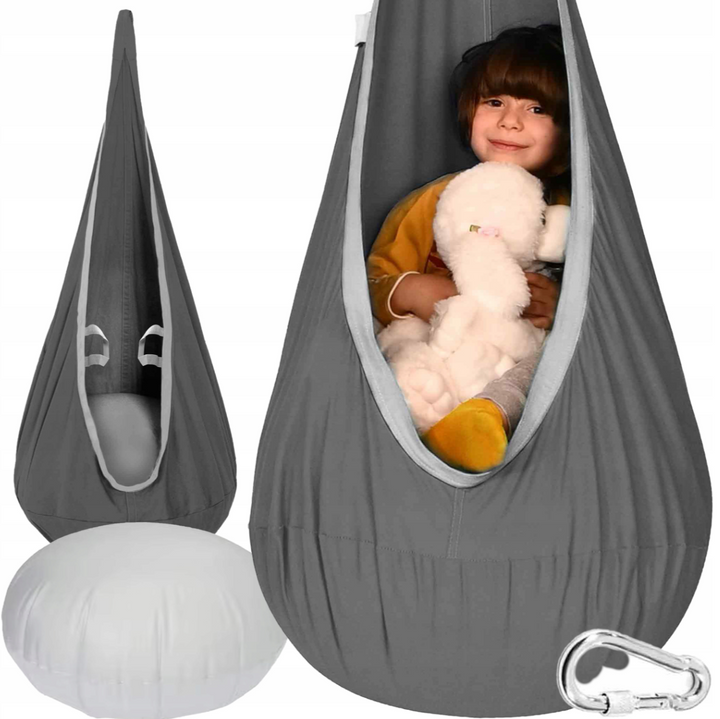 Leagan tip cocon pentru copii, Zola, perna gonflabila, 70 x 150 cm, greutate suportata 60 kg, interior/exterior, gri