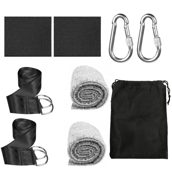 Set montare hamace si leagane, Zola®, 10 piese, lungimea liniilor: 150 cm, greutate maxima suportata: 500 kg pentru fiecare curea