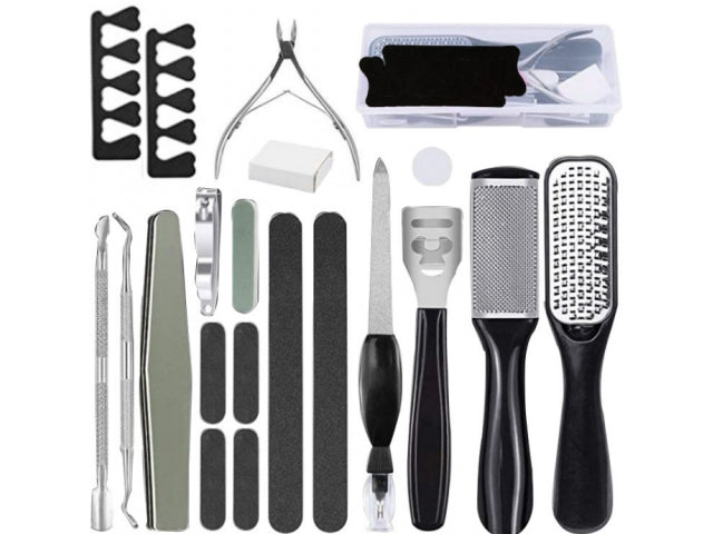 Set pedichiura, UBX, 24 piese, pila de unghii, pila de calcaie, unghiera si alte accesorii, negru