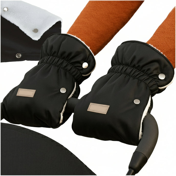 Set 2 manusi pentru carucior/sanie, Zola, calduroase, impermeabile, inchidere capse, 20 × 18 cm, negre