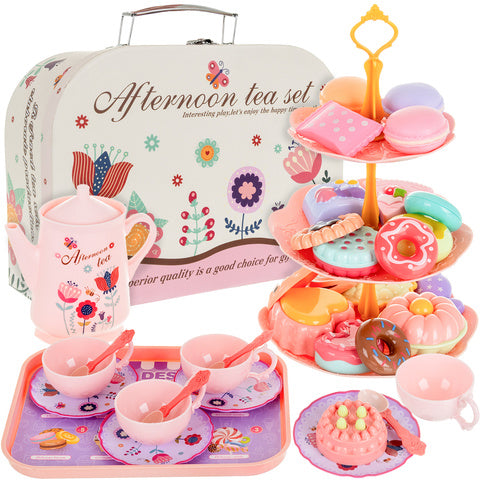 Set de ceai pentru copii, Zola, 35 piese, 20 prajituri, valiza depozitare, 25.5 x 10 x 19 cm