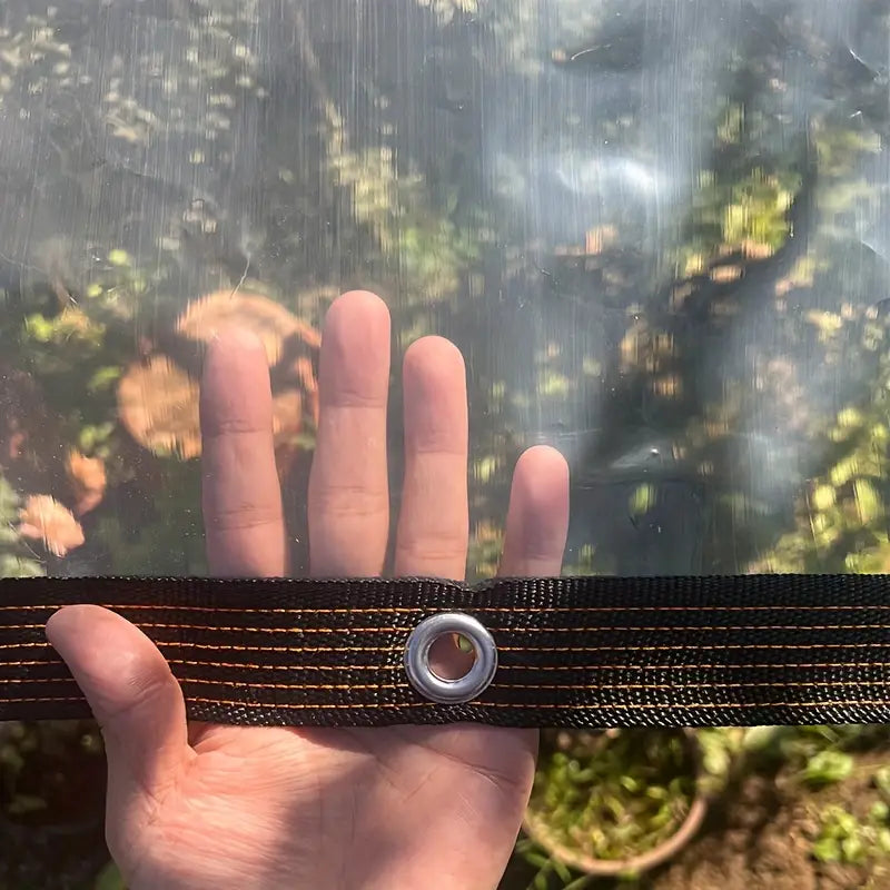 Prelata impermeabila pentru terasa, Zola, 2 x 3.2 m, rezistenta UV si conditii meteo nefavorabile, 14 inele, snur 10 m fixare, polietilena, 70 g/m2, transparenta