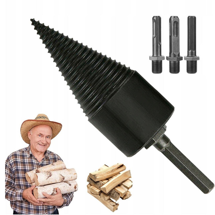 Burghiu conic pentru despicarea lemnului, Zola, diametru 48 mm, 3 adaptoare diferite, otel carbon, negru