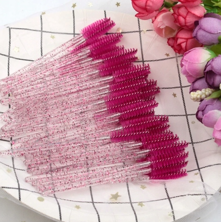 Set 50 de perii pentru sprancene, Zola®, de unica folosinta, lungime 9.5 cm, roz