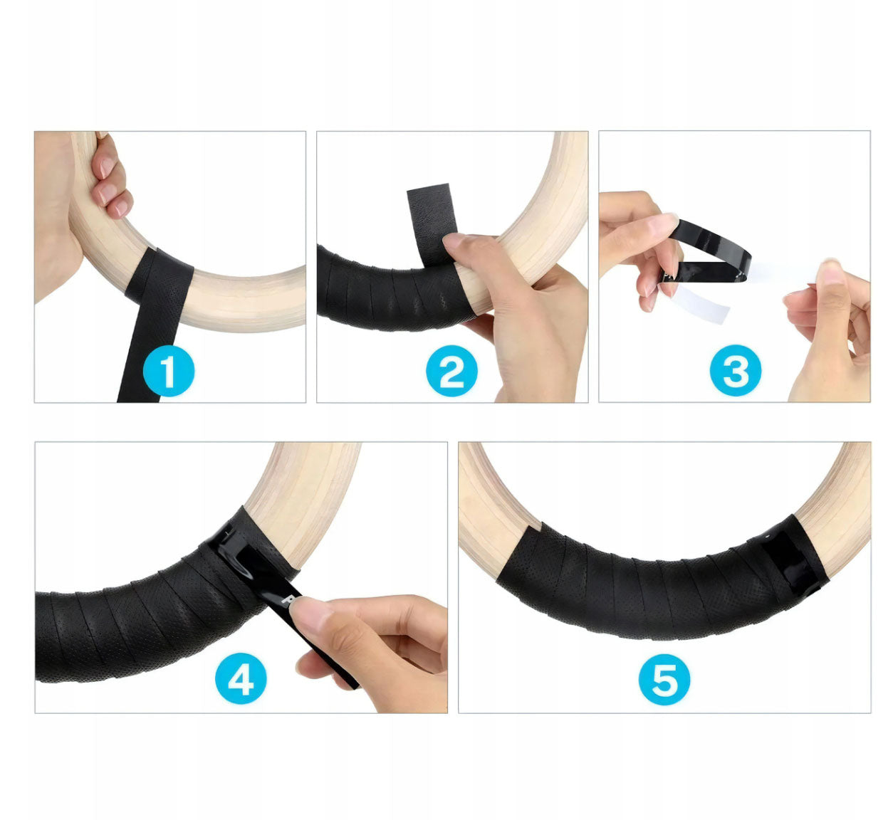 Set 2 inele de gimnastica din lemn, Zola, diametru 17 cm, 2 curele reglabile 240 cm, 2 benzi antiderapante, crem/negru