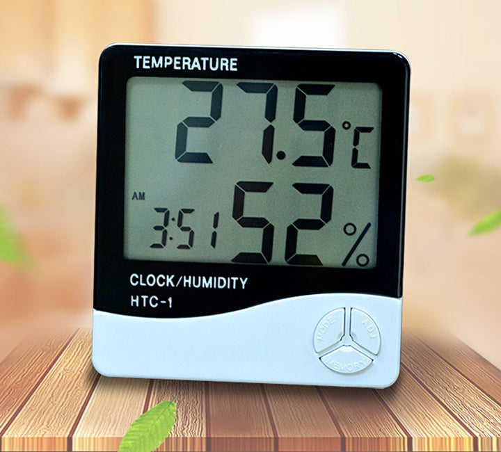 Termometru si higrometru digital, Zola®, sonzor pentru exterior, cu ceas si baterie inclusa, alb