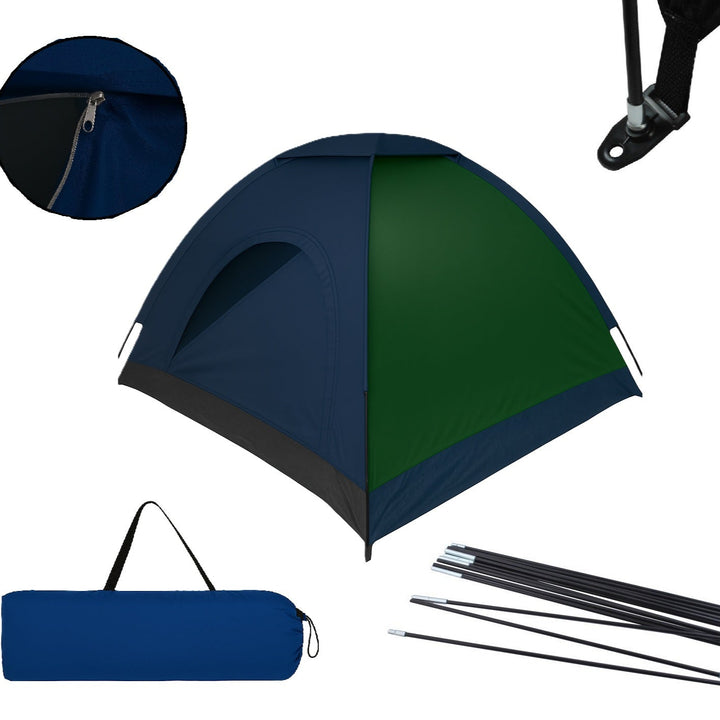 Cort camping 2 persoane, Zola®, plasa pentru insecte, impermeabil, husa, 180 x 180 x 135 cm, albastru/verde