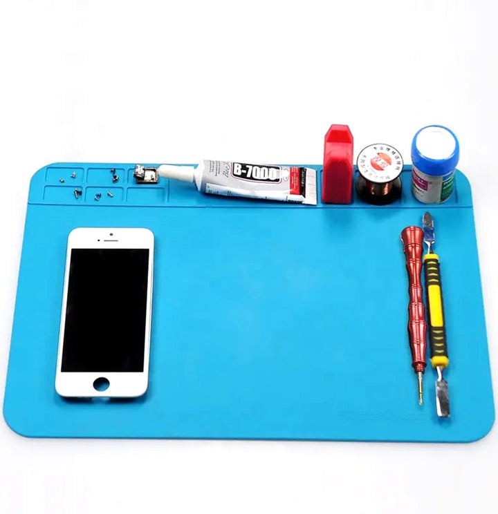Covoras din silicon pentru lipit, Zola®, pentru fiecare pasionat de bricolaj, rezistent la temperaturi mari si deformare, 30x20 cm, albastru