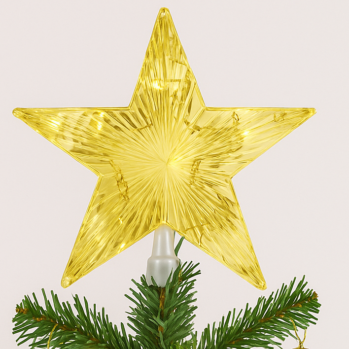Varf decorativ pentru brad de Craciun, Zola, stea LED, alb cald, alimentare baterii, plastic, 20 x 17 cm