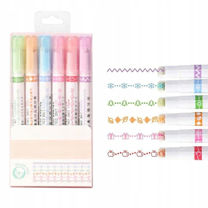 Set 6 carioci cu stampile, Zola, culori intense, model linie zigzag/ fulgi/ braduti/ frunze/ cadouri/ mere, multicolore