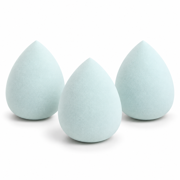 Set 3 bureti pentru machiaj, Zola®,  usor de curatat, forma lacrima, 5x4 cm, bleu