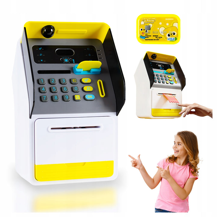 Pusculita tip ATM pentru bancnote si monede, Zola, cu parola si recunoastere faciala, functie numarare, 16.5 x 15.5 x 27 cm