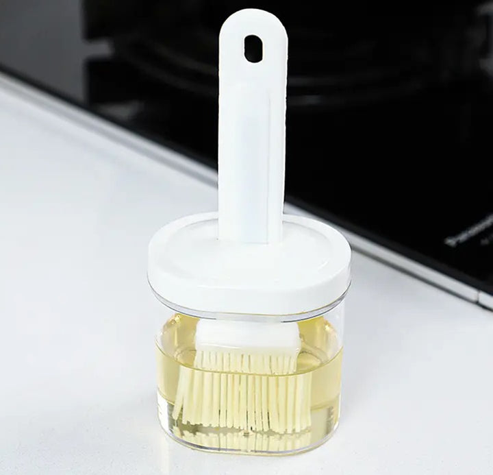 Pensula din silicon cu recipient de bucatarie, UBX®, pentru ulei, silicon si plastic, 17x7.5 cm, alba