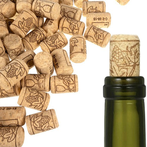 Set 100 dopuri de pluta cu model, Zola, pentru spirtoase, vin, sucuri,  2.2 x 3.3 cm