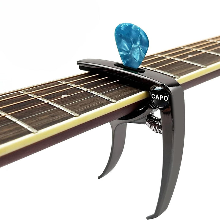 Set capodastru metalic pentru chitara clasica sau electrica , Zola®,  aluminiu, 9 x 7,5 cm, negru