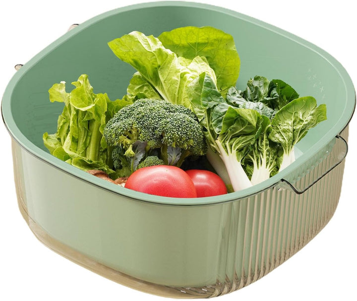 Bol 2 in 1 sita pentru spalat fructe si legume, Zola®, cu doua manere, bol transparent, din plastic, 28 x 26 x 12 cm,  verde