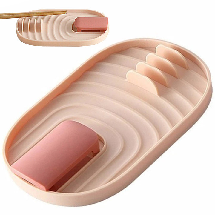 Suport din silicon pentru ustensile de bucatarie si capace, Zola®, cu 5 spatii, din plastic, usor de curatat, 18 x11.5 cm, roz