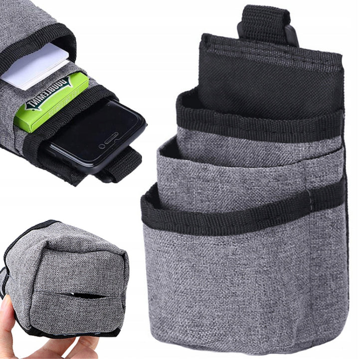 Suport auto model buzunar, Zola®, pentru depozitare ochelari/telefon, cu 3 locuri, montare pe grila de ventilatie, gri, 15x9.5x7 cm