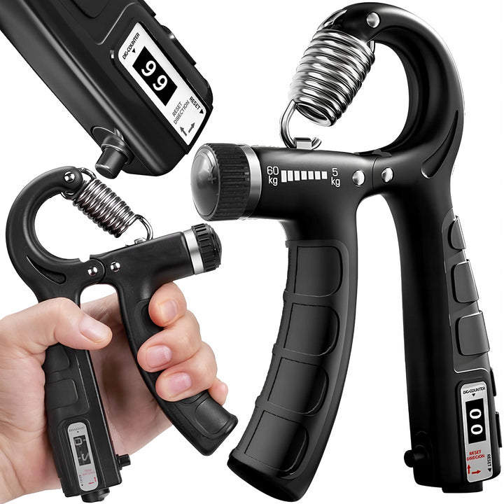 Flexor pentru antebrat, Zola, 5-60 kg, reglabil, functie de numarare, maner ergonomic, din otel, 16 x 9 x 2 cm, negru