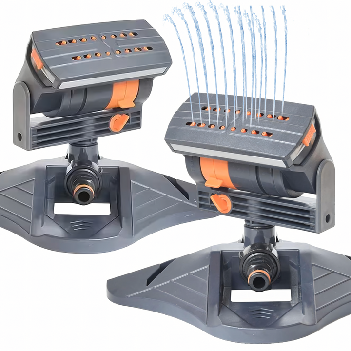 Aspersor rotativ oscilant, Zola, 16 duze, raza actiune 6 m, 6 bar, conector 1/2", ABS, POM, 25 × 20 × 16 cm, gri / portocaliu