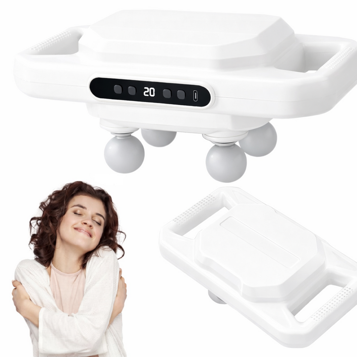 Aparat de masaj corporal, Zola, 4 capete, 20 niveluri intensitate, 6 moduri functionare, 12W, afisaj LCD, cablu USB-C, 30 x 16.5 x 14 cm, alb