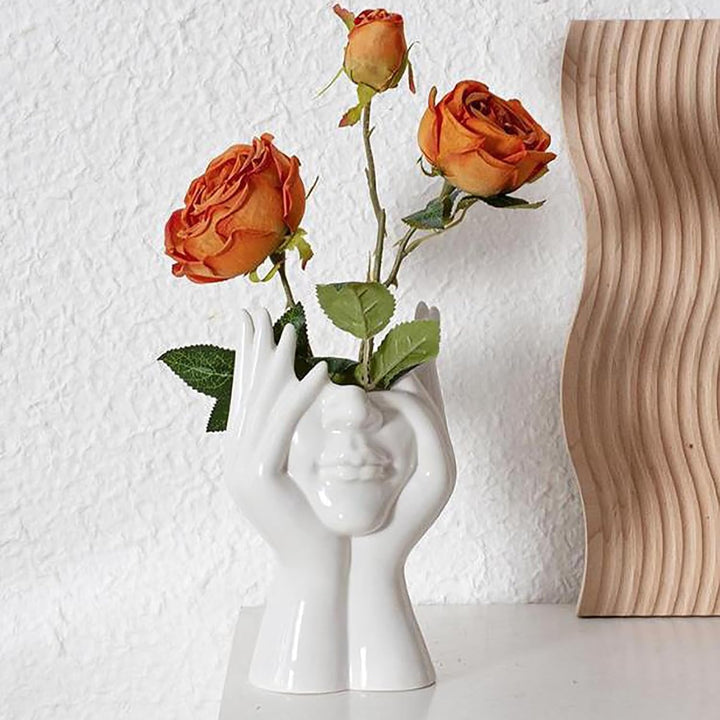 Ghiveci pentru flori din ceramica, Zola, chip de femeie ganditoare, 18 x 16 x 10 cm