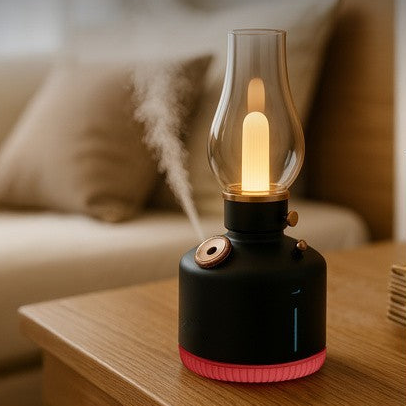 Lampa LED RGB 2 in 1 cu difuzor aromaterapie, Zola, model retro, rezervor 280 ml, 3 moduri functionare, 22 x 9.5 cm, neagra