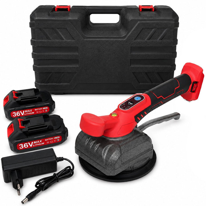 Ventuza vibranta pentru placi ceramice, Zola, aspiratie 80 kg, 5 trepte vibratii, 2 acumulatori 36V, ventuza 130 mm, manusi, cutie transport