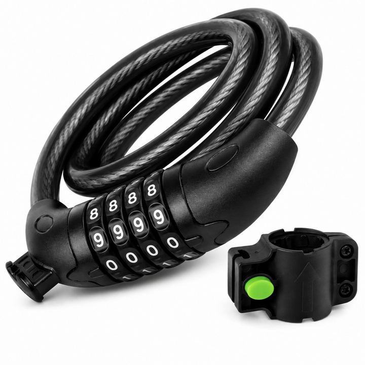 Antifurt pentru bicicleta, Zola, cod 4 cifre, 120 cm, grosime 13.5 mm, suport montare, otel si plastic, negru