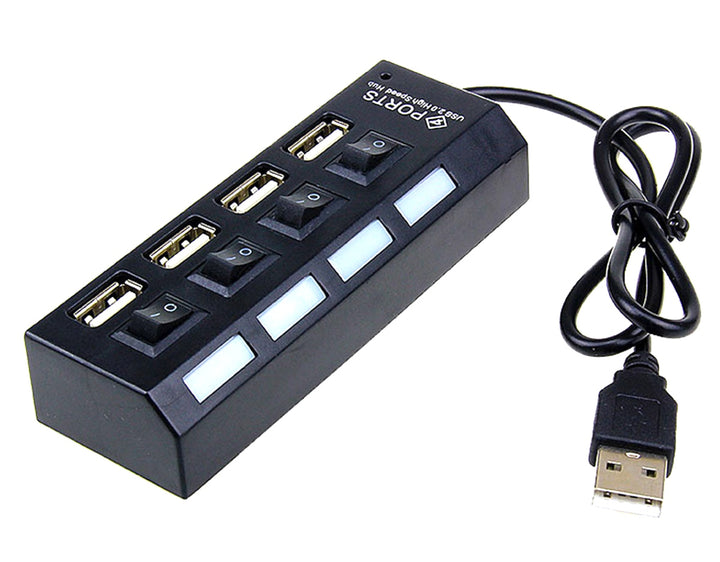 Hub  USB 1.0, 1.1, cu 4 porturi, Zola®, LED, 10.5x3x2 cm, negru