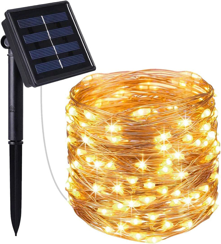Ghirlanda de gradina, UBX®, cu panou solar, 50 LED-URI, culoare alb cald, impermeabila, telecomanda inclusa, lungime 5 m, negru