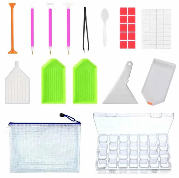 Trusa pentru mozaic cu diamante, Zola®, 28 de compartimente, plastic, 17x23 cm, multicolor