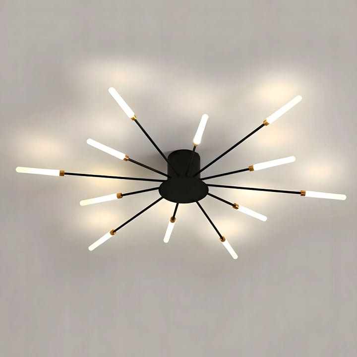 Lustra LED moderna cu 12 brate metalice, Zola, 12 W, 1350 lm, alb neutru, 4000K, 77 x 57x 7.5 cm, negru/auriu