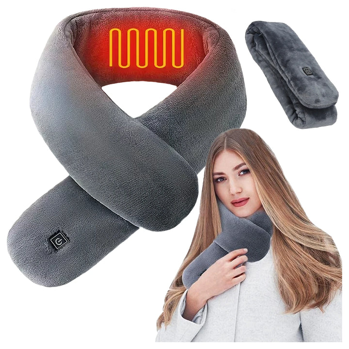 Fular cu incalzire unisex, Zola, 6W, 3 niveluri incalzire, material moale, alimentare USB, 80 × 10 cm, gri