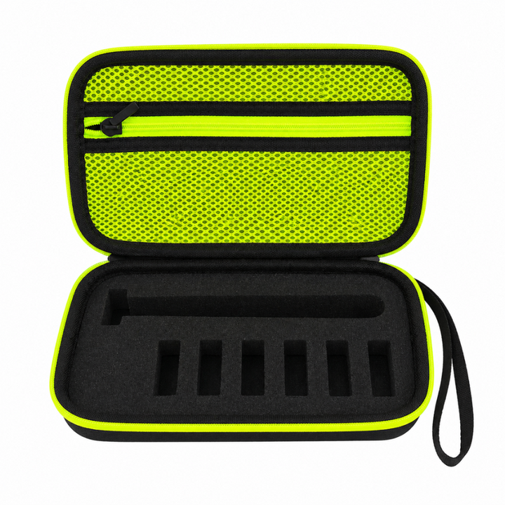 Husa aparat de ras, Zola, compatibila Philips One Blade, protectie ridicata, fermoar, spuma EVA, poliester, 20.5 x 13 x 5.5 cm, verde/negru