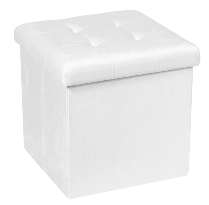 Taburet pliabil cu spatiu de depozitare, Zola®, 38x38 cm, piele ecologica, alb