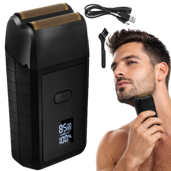 Aparat de ras barba, Zola, 2 lame, afisaj LED, incarcare USB-C, rezistent IPX4, compact, negru