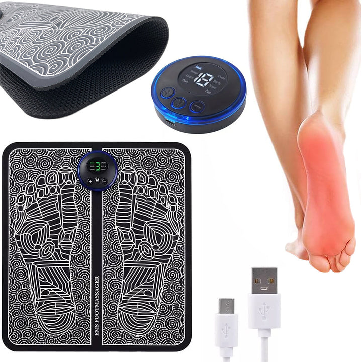 Aparat electrostimulator pentru picioare, UBX, 8 moduri de masaj, 19 niveluri de putere, baterie reincarcabila, microUSB, 28x27.5 cm, negru