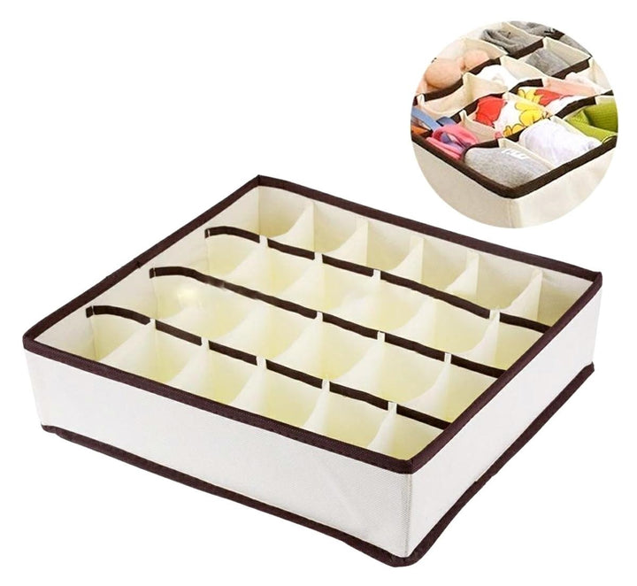 Organizator de sertare, Zola®, pentru sosete si lenjerie intima, cu 24 compartimente, bej/maro, 32x32x10 cm