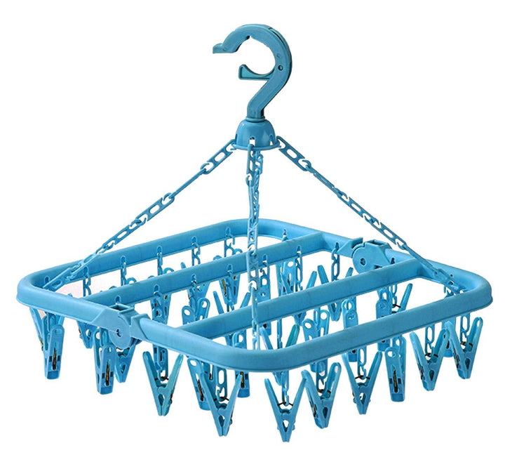 Uscator pentru lenjerie si sosete, Zola®, cu 32 clesti, plastic, 32.5x32.5 cm, albastru