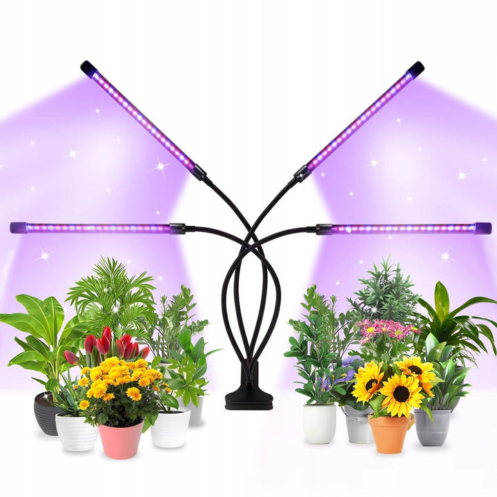 Set lampa cu 4 tije flexible pentru cresterea plantelor, Zola, LED-uri rosii/albastre, lumina reglabila, temporizator, fixare clema, alimentare USB, lungime tija 38 cm, neagra