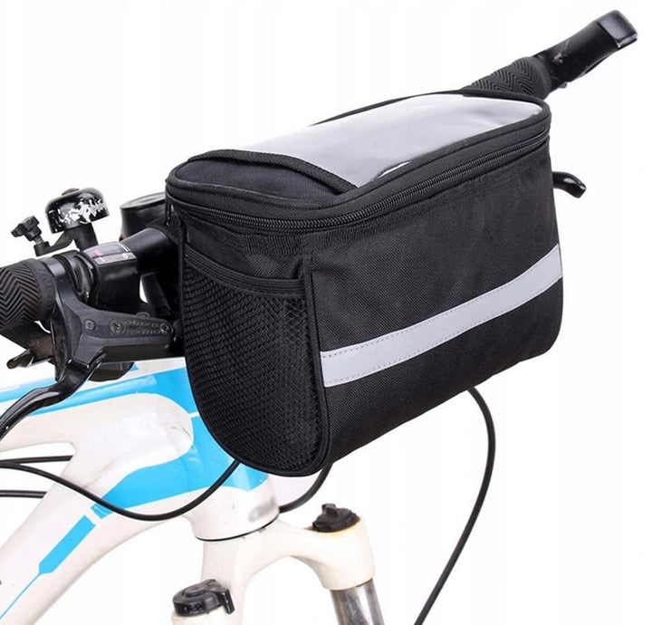Geanta de bicicleta, Zola®, prindere ghidon, cu fermoar, elemente reflectorizante, neagra, 21x15x13 cm