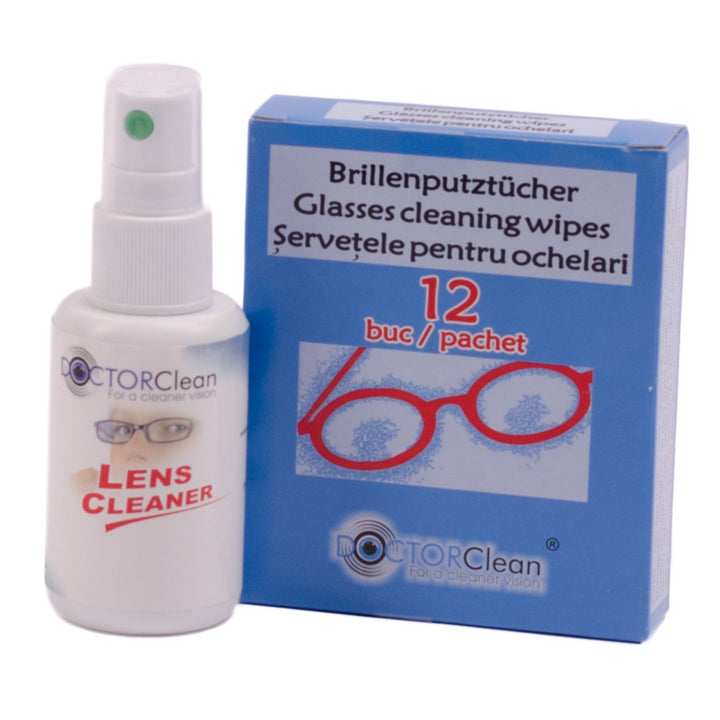 Kit de curatare ochelari - 50 servetele  si 50ml solutie curatare, Doctor Clean,