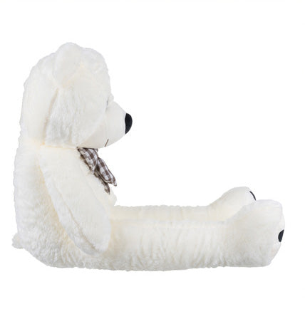 Ursulet de plus gigantic, Zola, 140 cm, funda carouri, corp flexibil, umplutura bumbac PP, poliester moale, crem