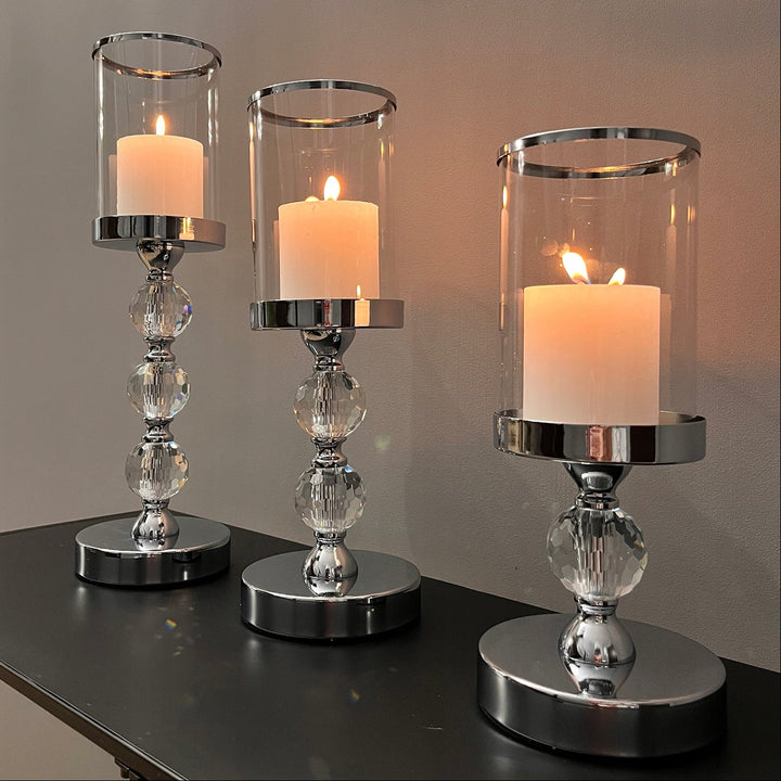 Suport lumanare tip sfesnic, Zola®, insertii de oglinda , dimensiuni diferite 28/34.3/,40.9 cm, metal, sticla, plastic