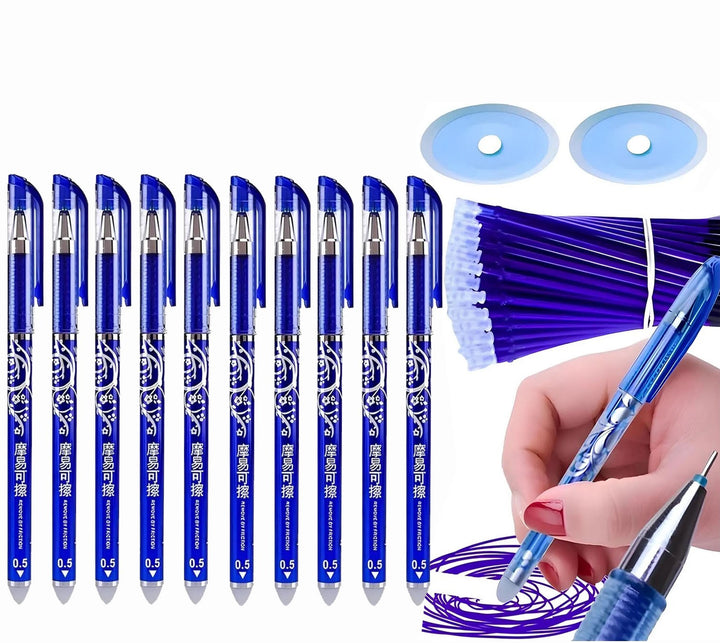Set 12 pixuri scrie-sterge si 20 rezerve, Zola®, 2 radiere, grosime de scriere 0.5 mm, albastru
