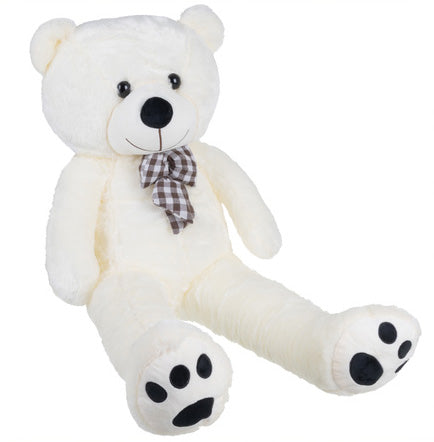 Ursulet de plus gigantic, Zola, 140 cm, funda carouri, corp flexibil, umplutura bumbac PP, poliester moale, crem