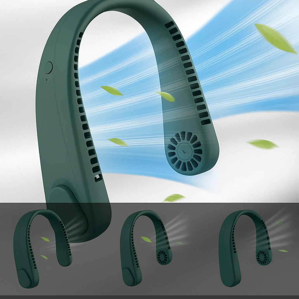 Ventilator portabil pentru gat, Zola, fara fir,  flexibil, 3 viteze, reincarcabil,  20.35 X 18.45 x 5.73 cm, verde